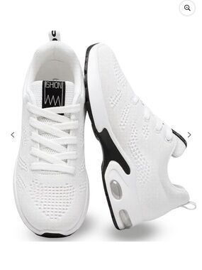 Women's White Knit Lace-Up Fashion Sneakers with Black Accents